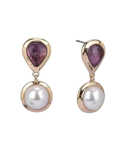 Stone and Pearl Drop Earrings