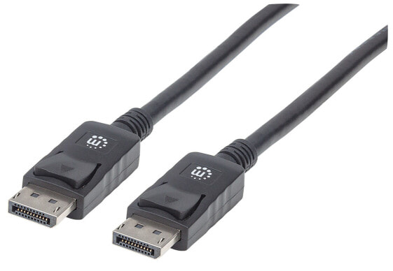 Manhattan DisplayPort 1.2 Cable - 4K@60hz - 1m - Male to Male - Equivalent to DISPL1M - With Latches - Fully Shielded - Black - Lifetime Warranty - Polybag - 1 m - DisplayPort - DisplayPort - Male - Male - 4096 x 2160 pixels