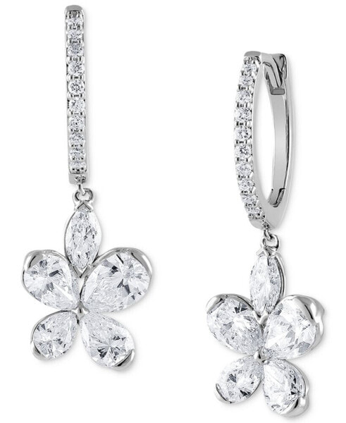 Lab Grown Diamond Pear, Marquise & Round Flower Dangle Hoop Earrings (1-3/4 ct. t.w.) in 14k White, Yellow or Rose Gold