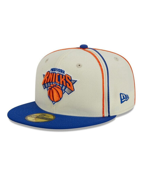 Men's Cream, Blue New York Knicks Piping 2-Tone 59FIFTY Fitted Hat