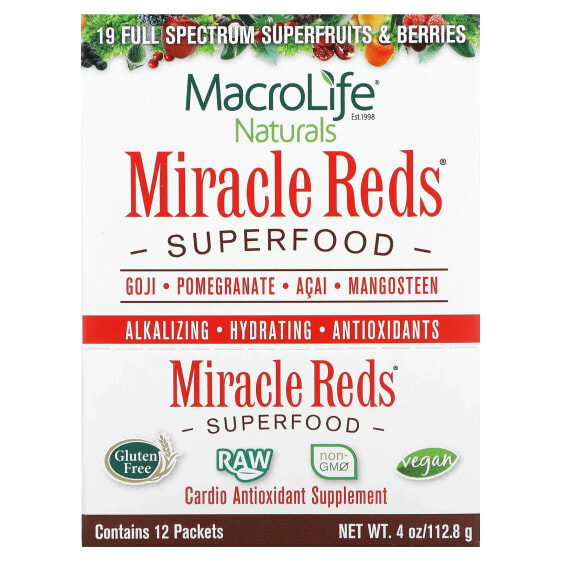 Суперфуд Миракл Редс Macrolife Naturals, набор из 12 пакетиков по 9.5 г каждый.