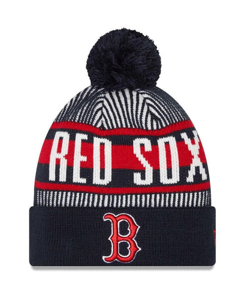 Men's Navy Boston Red Sox Striped Cuffed Knit Hat with Pom