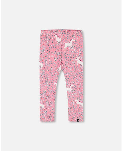 Big Girls Printed Leggings Pink With Unicorn