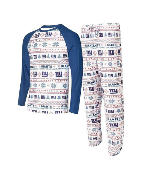 Men's White, Royal New York Giants Tinsel Raglan Long Sleeve T-shirt and Pants Sleep Set