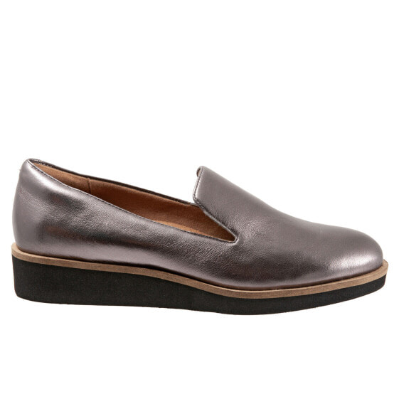 Softwalk Westport S2011-033 Womens Gray Wide Leather Loafer Flats Shoes