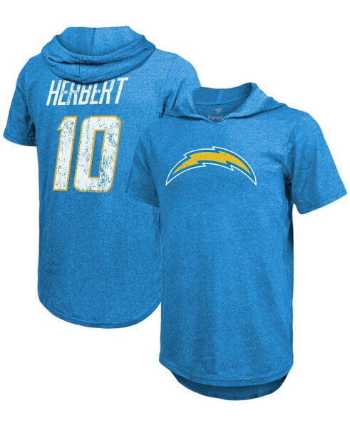 Men's Justin Herbert Powder Blue Los Angeles Chargers Player Name Number Tri-Blend Hoodie T-shirt