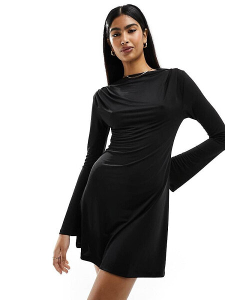 ASOS DESIGN high neck angel sleeve mini dress in black