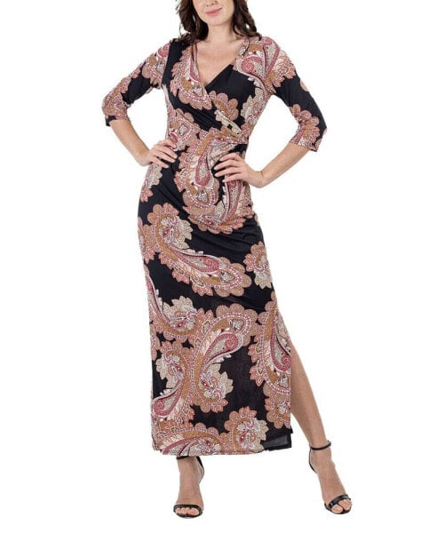 Women's Paisley Sleeve Side Slit Maxi Dress