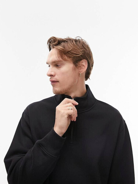 Topman 1/4 zip sweatshirt in black