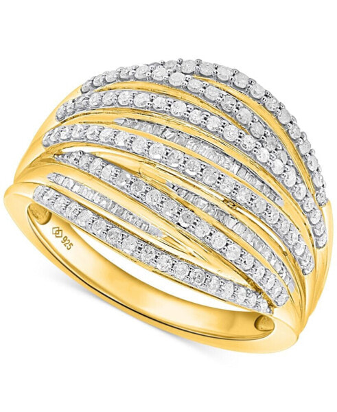 Diamond Round & Baguette Multirow Statement Ring (1 ct. t.w.) in 14k Gold-Plated Sterling Silver