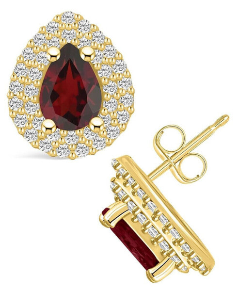 Garnet (1-3/4 ct. t.w.) and Diamond (5/8 ct. t.w.) Halo Stud Earrings in 14K Yellow Gold