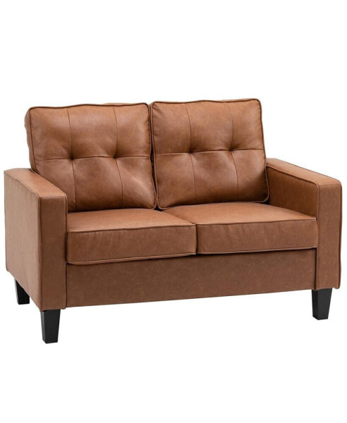 51" Wide Double Sofa with Armrest, 2-Seater Tufted PU Leather, Brown