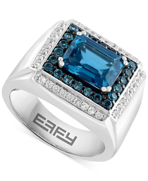 EFFY® Men's London Blue Topaz (4-1/2 ct. t.w.) & White Topaz (1/3 ct. t.w.) Rectangular Halo Ring in Sterling Silver