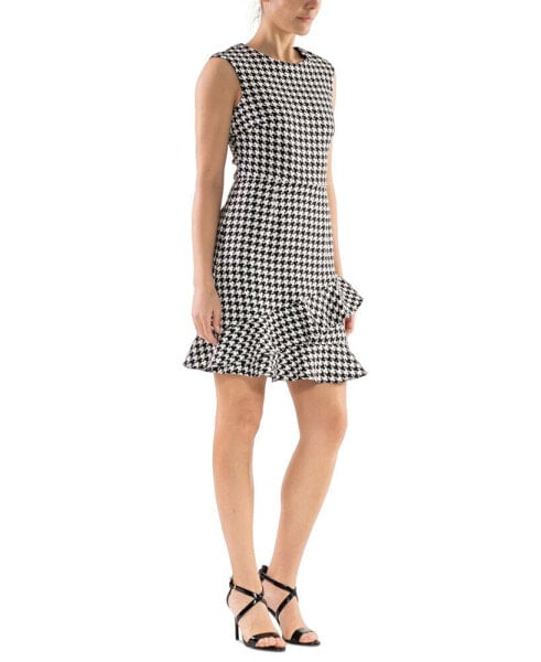 Women's Houndstooth Ruffle-Hem Mini Dress