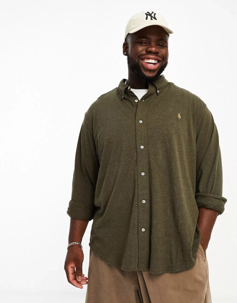 Polo Ralph Lauren Big & Tall icon logo pique shirt in olive green marl