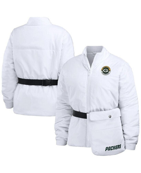 Women's White Green Bay Packers Packaway Full-Zip Puffer Jacket