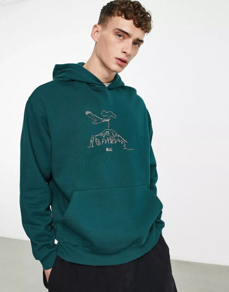 ASOS DESIGN oversized hoodie in green with mountain embroidery