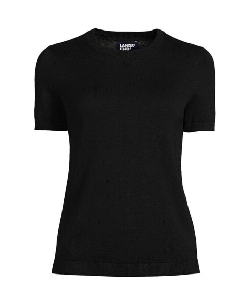 Women's Fine Gauge Crew Neck Short Sleeve Tee Sweater