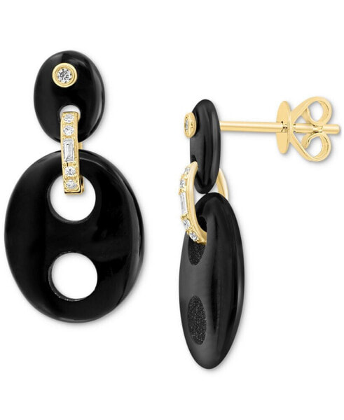 EFFY® Onyx & Diamond (1/20 ct. t.w.) Double Drop Earrings in 14k Gold