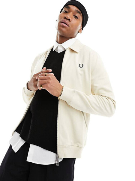 Fred Perry jersey zip through jacket in beige 