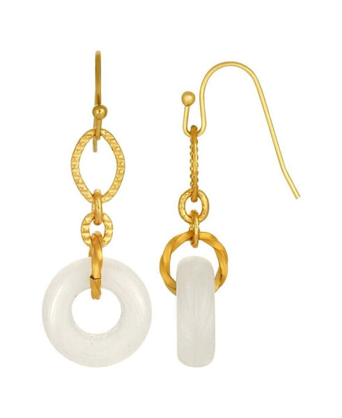 Gold Tone White Link Drop Earring