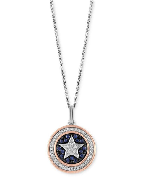 Sapphire (1/5 ct. t.w.) & Diamond (1/6 ct. t.w.) Captain America Shield 18" Pendant Necklace in Sterling Silver & Rose Gold-Plate