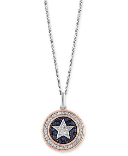 Wonder Fine Jewelry sapphire (1/5 ct. t.w.) & Diamond (1/6 ct. t.w.) Captain America Shield 18" Pendant Necklace in Sterling Silver & Rose Gold-Plate