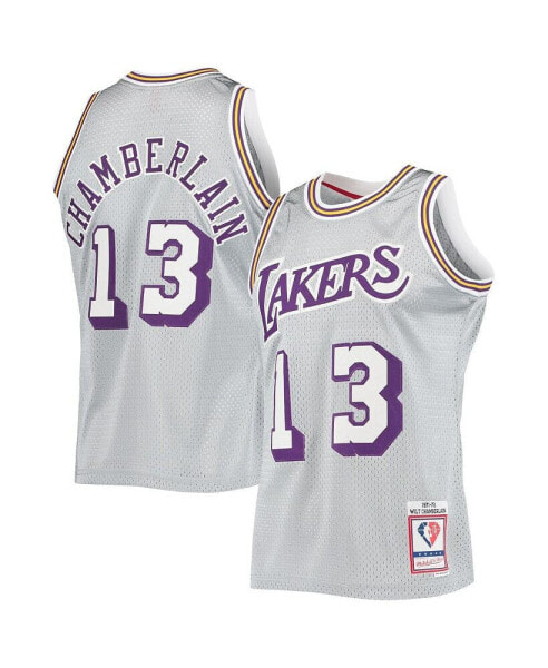 Men's Wilt Chamberlain Silver Los Angeles Lakers 75th Anniversary 1971-72 Hardwood Classics Swingman Jersey