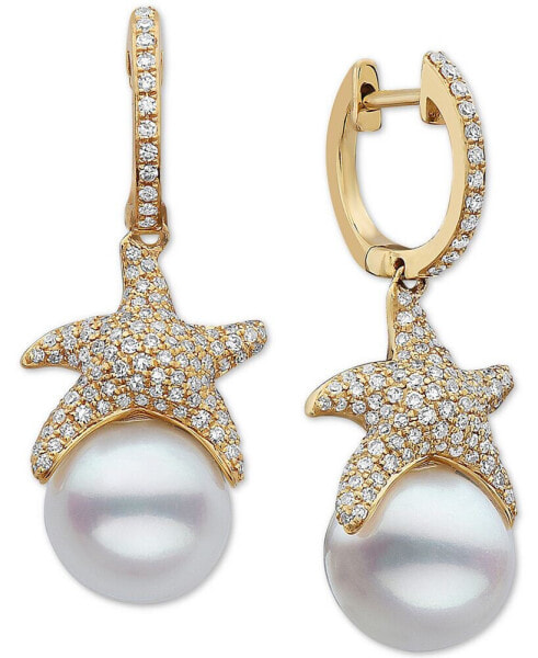 EFFY® Cultured Freshwater Pearl (9-1/2mm) & Diamond (3/4 ct. t.w.) Starfish Drop Earrings in 14k Gold