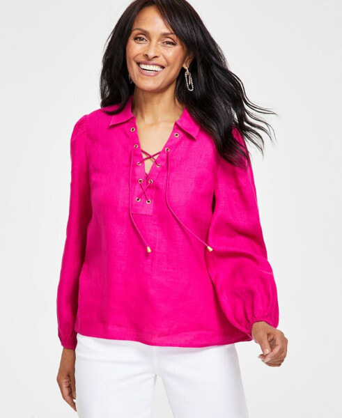 Women's Lace-Up-Neck Blouse, Created for Macy's