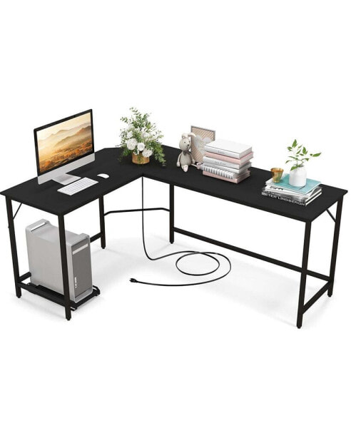 L-shaped Gaming Desk Computer Desk with CPU Stand Power Outlets