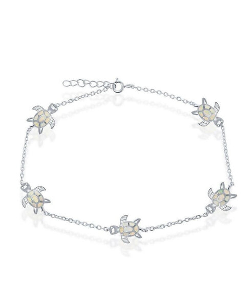 Sterling Silver Opal Turtle Anklet - White Opal