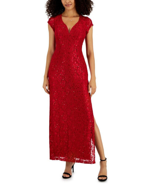 Women's Sequined-Lace Maxi Dress