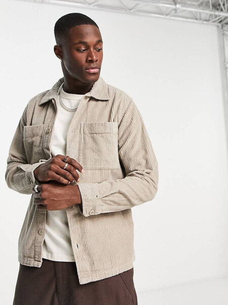 Jack & Jones Originals cord overshirt in beige