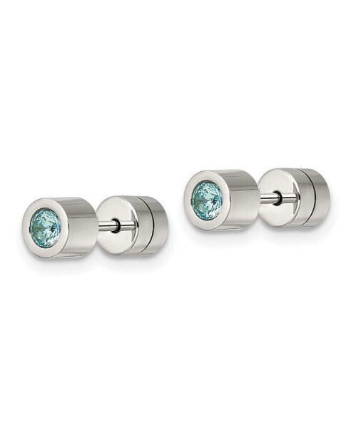 Stainless Steel Polished Blue CZ December Earrings