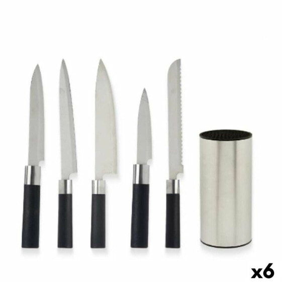 Кухонные ножи с подставкой Kinvara черно-серебристые из нержавеющей стали, полиэтилен, полипропилен и ABS, 11 x 35 x 11 см (6 штук)