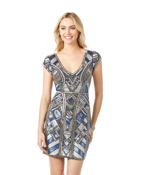 Women's Beaded, V-neck Mini Dress