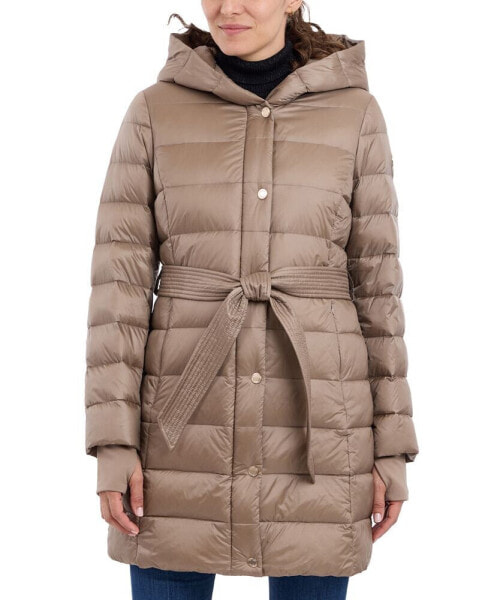 Women's Belted Hooded Puffer Coat, Created for Macy's