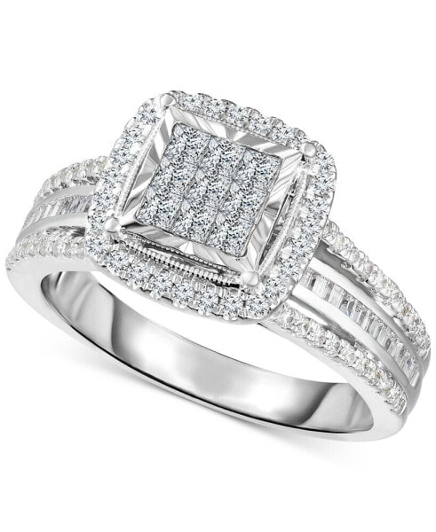 Diamond Halo Cluster Engagement Ring (1 ct. t.w.) in 10k White Gold