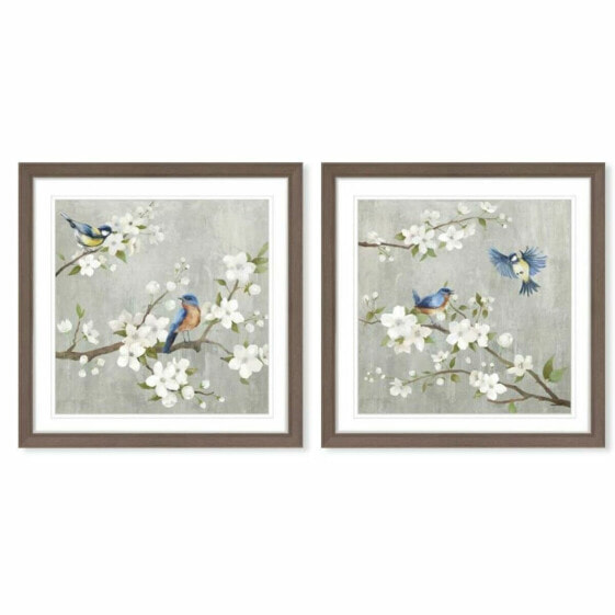 Canvas DKD Home Decor 63 x 3 x 63 cm 60 x 3 x 60 cm Birds Shabby Chic (2 Units)