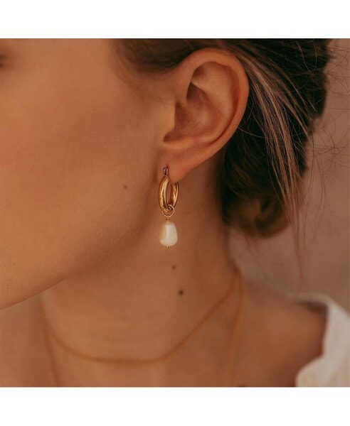 Серьги Freya Rose Gold Hoops with Baroque Pearls