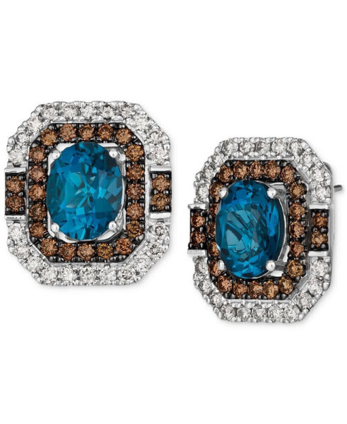 Deep Sea Blue Topaz (3-1/2 ct. t.w.) & Diamond (1-5/8 ct. t.w.) Stud Earrings in 14k White Gold