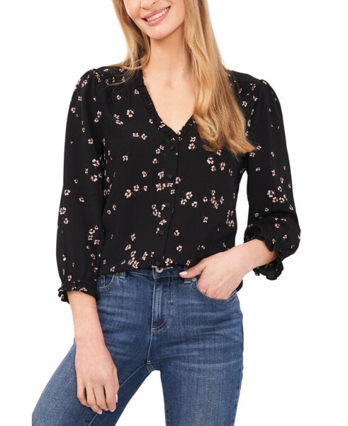 Women's Floral-Print Button-Front Blouse