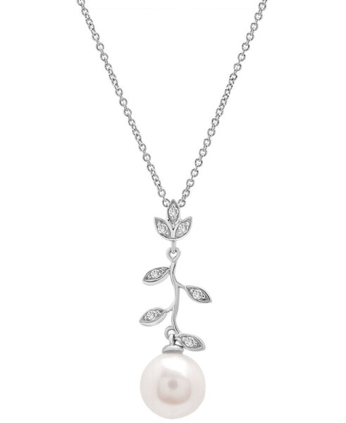 Cultured Freshwater Pearl (7mm) & Diamond (1/20 ct. t.w.) Vine 18" Pendant Necklace in Sterling Silver