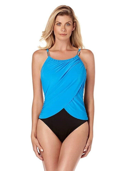 Magicsuit 166860 Womens Tummy Control Two Tone One Piece Swimsuit Azura Size 14