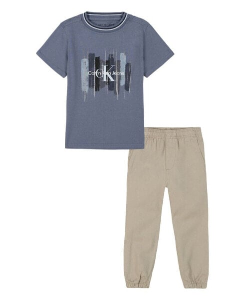 Toddler Boy short sleeve Graphic Tee and Twill Joggers