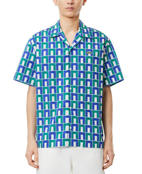 Men's Relaxed Fit Short Sleeve Button-Front Printed Camp Shirt