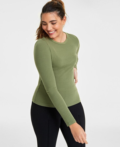 Women's Ribbed Long-Sleeve Crewneck Top, Created for Macy's