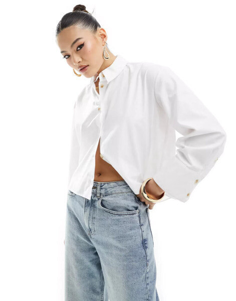 River Island cropped poplin shirt in white