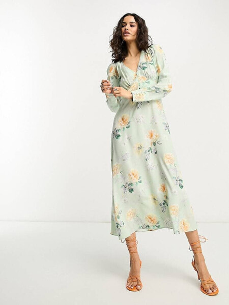 & Other Stories button detail midi dress in green floral